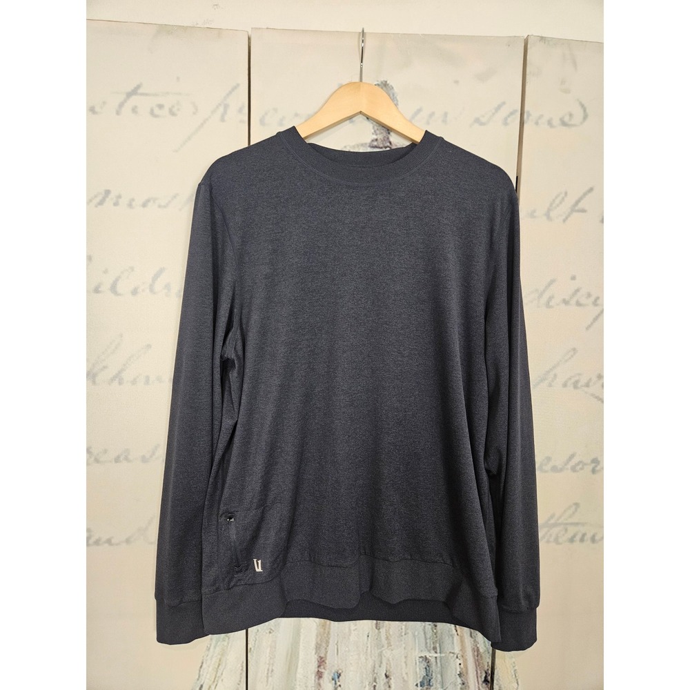 Vuori Ponto Performance Long Sleeve Pullover L Charcoal Gray Heathered Crew